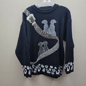 VTG Maurada Knit Sweater Size Medium Dalmations Y2k Retro Chic Streetwear Black